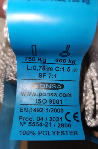 Lote 10 eslingas 750kg 0.75m