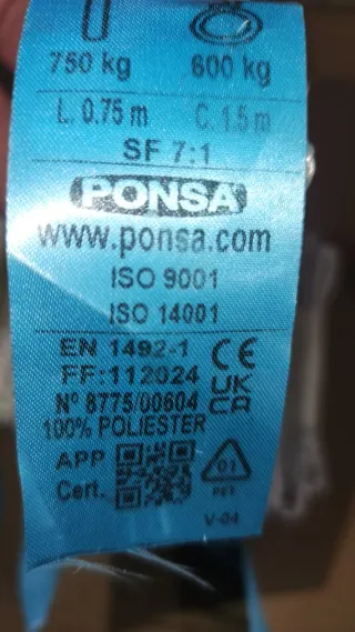 Lote 10 eslingas 750kg 0.75m