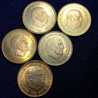 BAZ2 2. 1 peseta 1963 *65 y 4 x 1966 S/C y proof