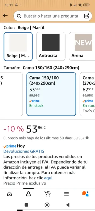SÁBANA ENCIMERA BAMBÚ 240x290cm