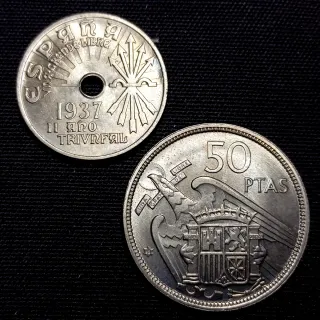 BAZ2 1. 25 céntimos y 50 pesetas sin circular