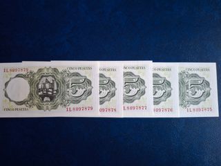 5 Billetes 5 Pesetas Numeración Correlativa