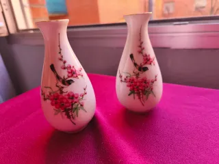 2 Mini Jarrones Chinos Flores y Pájaros