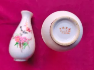 2 Mini Jarrones Chinos Flores y Pájaros