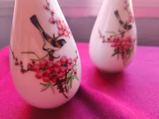 2 Mini Jarrones Chinos Flores y Pájaros