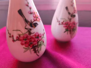 2 Mini Jarrones Chinos Flores y Pájaros