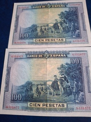 Pareja de billetes 100 pesetas 1928