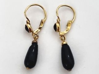 Pendientes antiguos oro 18K con piedra negra