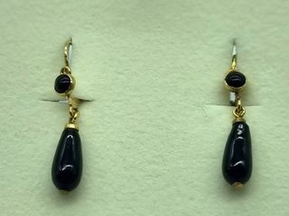 Pendientes antiguos oro 18K con piedra negra