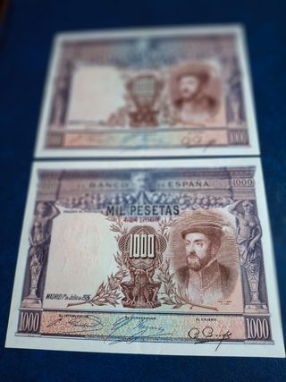 Pareja de billetes 1000 pesetas correlativos