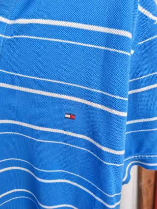 Polo Tommy Hilfiger a righe blu e bianche taglia M
