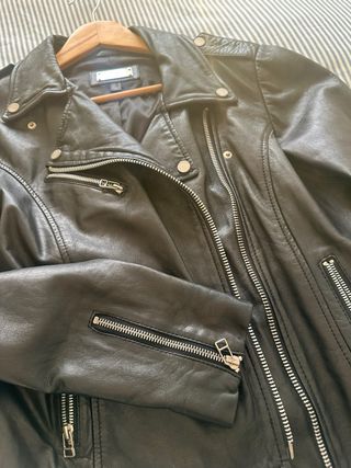 Chaqueta Biker Cuero Negra Talla M
