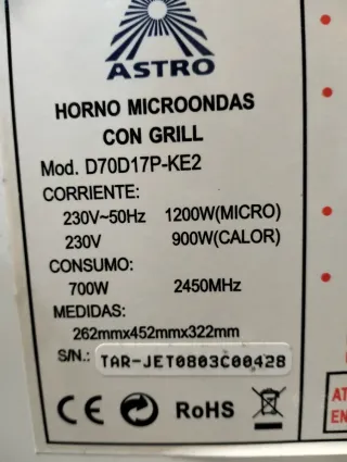 Microondas Tar-Jet con Grill