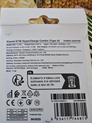 Cargador Xiaomi 67W HyperCharge