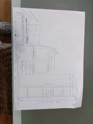 Mueble de salón madera cerezo con mesa y sillas