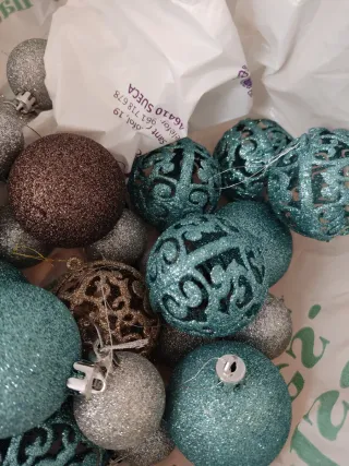 Palline di Natale blu, grigio, dorate