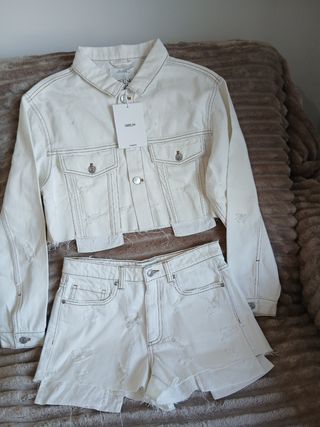 Conjunto vaquero blanco chaqueta y short