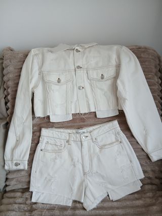 Conjunto vaquero blanco chaqueta y short