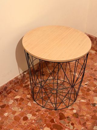 2 Mesitas de Noche Redondas Madera y Metal