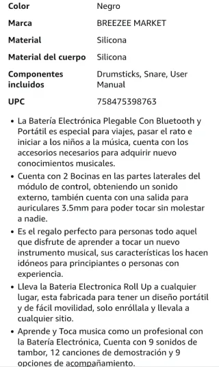 Batería Electrónica Enrollable USB