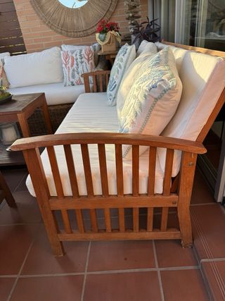 Conjunto Muebles Exterior Madera y Tela