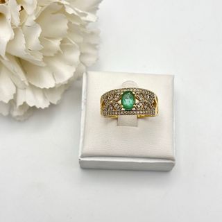Anillo Oro 18kt con Esmeralda y Diamantes