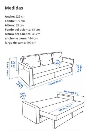 Sofá Cama 3 Plazas Negro Piel Sintética
