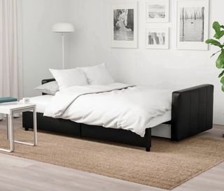 Sofá Cama 3 Plazas Negro Piel Sintética