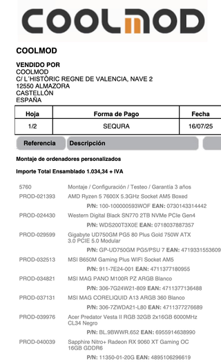 PC GAMING AM5 | 9060 XT | 32GB | 2TB | GARANTÍA