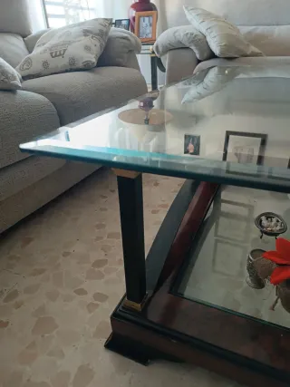 Conjunto mesas bajas salón cristal y madera
