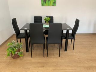 Mesa de vidrio 140x80cm + 6 sillas – Elegante y moderna