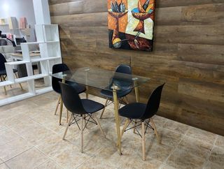 Mesa de vidrio templado nórdica de 120 cm o 140 cm con 4 sillas nórdicas