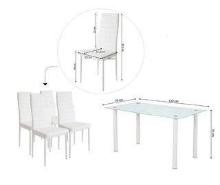 Mesa de Comedor de Cristal + 4 Sillas de Piel Sintética (110*70)