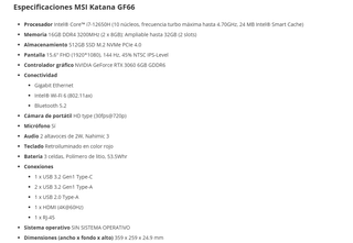 Portátil MSI Katana GF66 12UE-1202XES i7