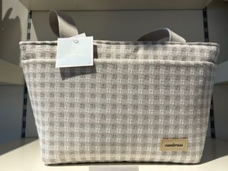 bolso organizador vichy beige y blanco