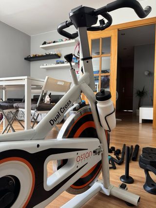 Bicicleta estática dual cross y mancuernas