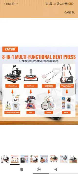 Prensa de Calor Vevor 8 en 1 Nueva en Caja