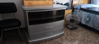 Mueble TV cristal y madera gris