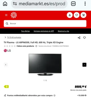 Tv de 60" LG 60PN6500,600Hz, plasma