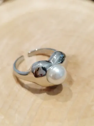 Anillo Plata Corazón Perla Ajustable