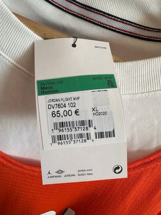 Camiseta Jordan Doble Blanca y Naranja Talla XL