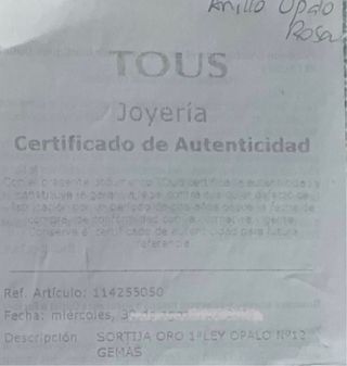 Anillo Tous CON CERTIFICADO oro y opalo
