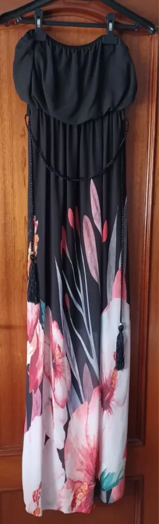 Vestido largo palabra de honor floral M