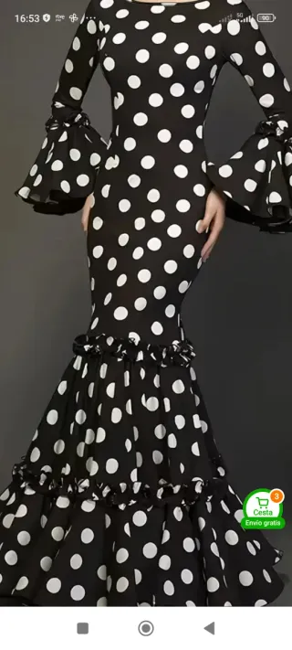 Traje de flamenca lunares blanco y negro elastico