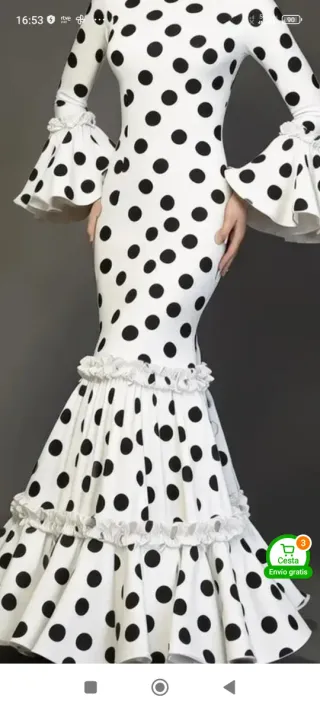 Traje de flamenca lunares blanco y negro elastico