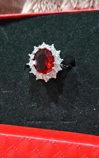 Anel Prata 925 Zircônia Vermelha Ajustável