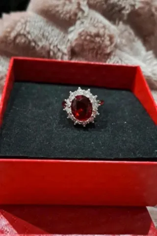 Anel Prata 925 Zircônia Vermelha Ajustável