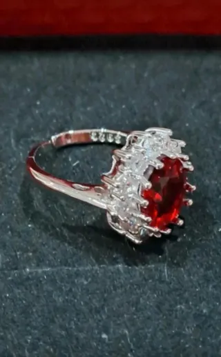 Anel Prata 925 Zircônia Vermelha Ajustável