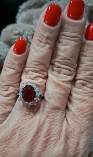 Anel Prata 925 Zircônia Vermelha Ajustável