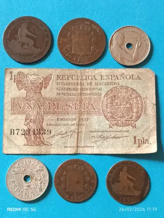 Lote monedas antiguas y billete España